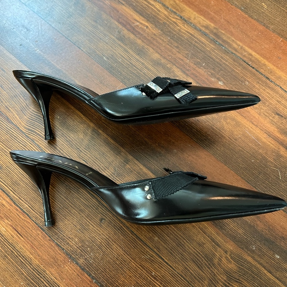 Prada black leather mules 38